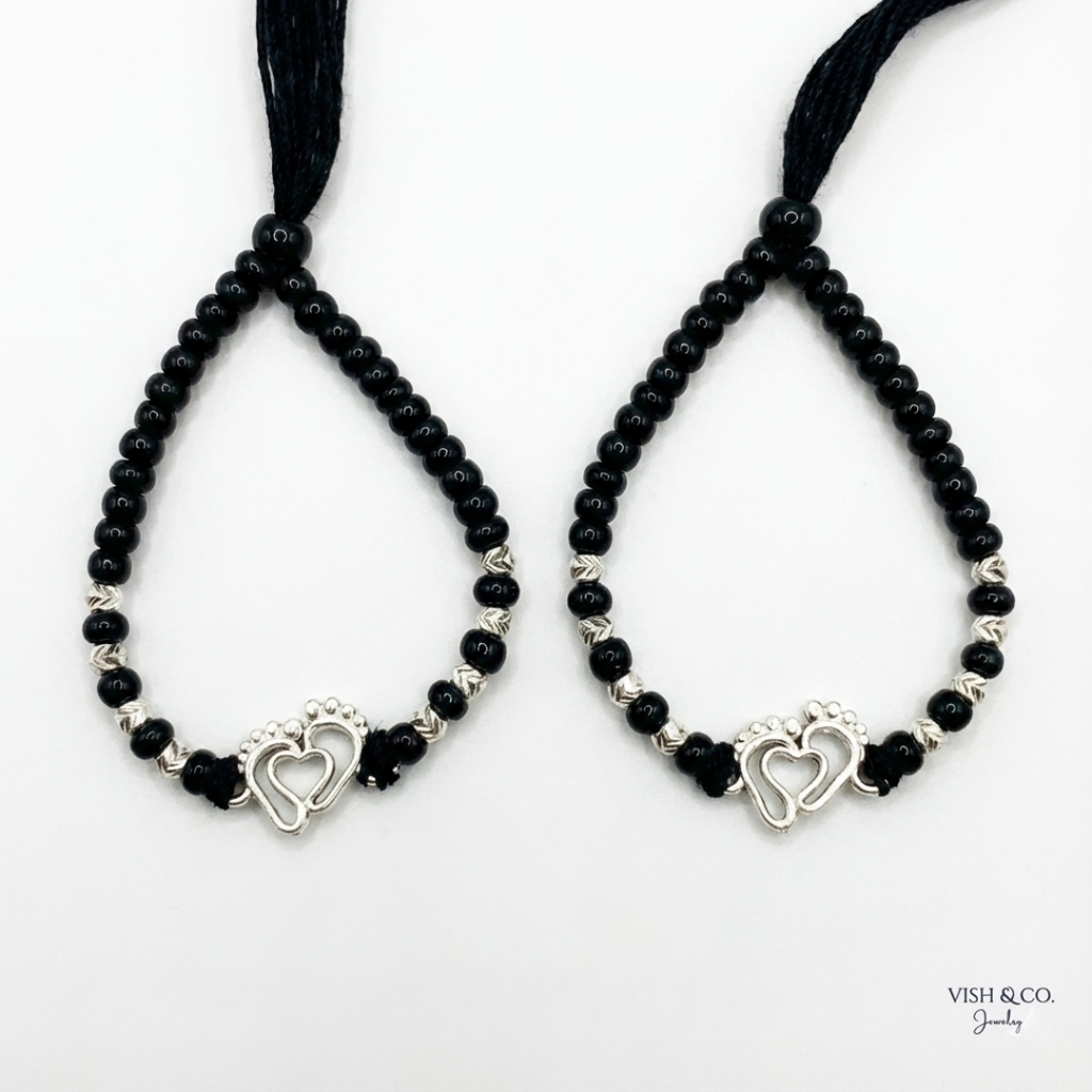 925 Sterling Silver Baby Nazariya Bracelet - Heart & Feet Charm | VishandCo