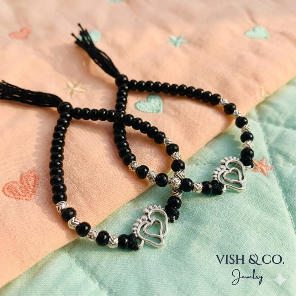 925 Sterling Silver Baby Nazariya Bracelet - Heart & Feet Charm | VishandCo